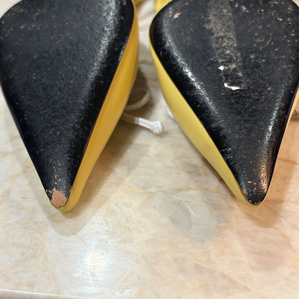 Escada Yellow Pointed Toe Slingback Heels - Picture 10 of 16